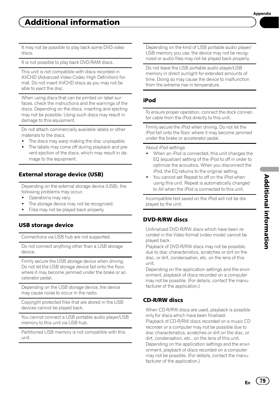 Additional information | Pioneer AVH-X7500BT User Manual | Page 79 / 92