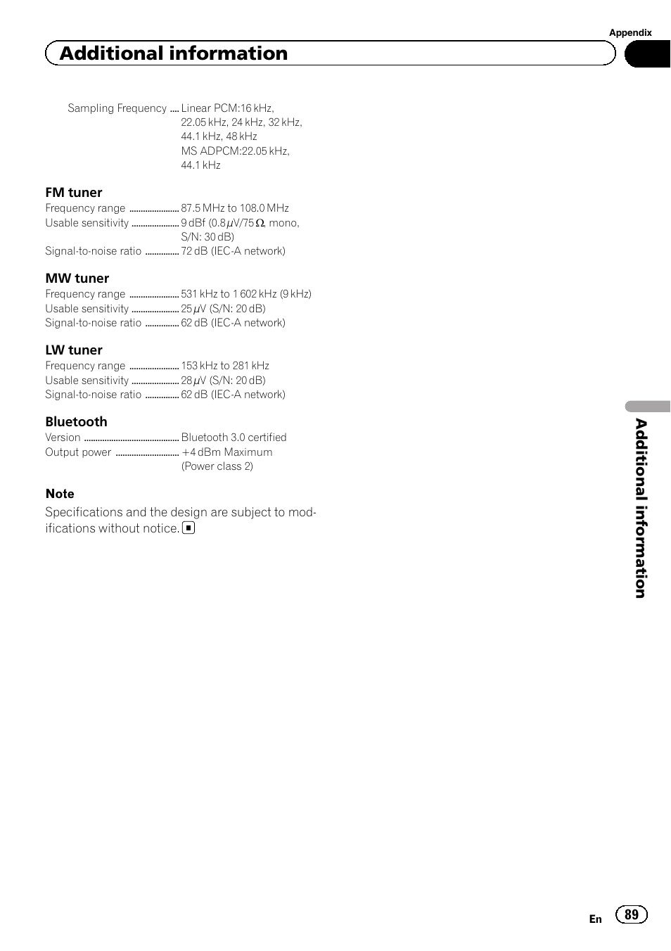 Additional information | Pioneer AVH-X7500BT User Manual | Page 89 / 92