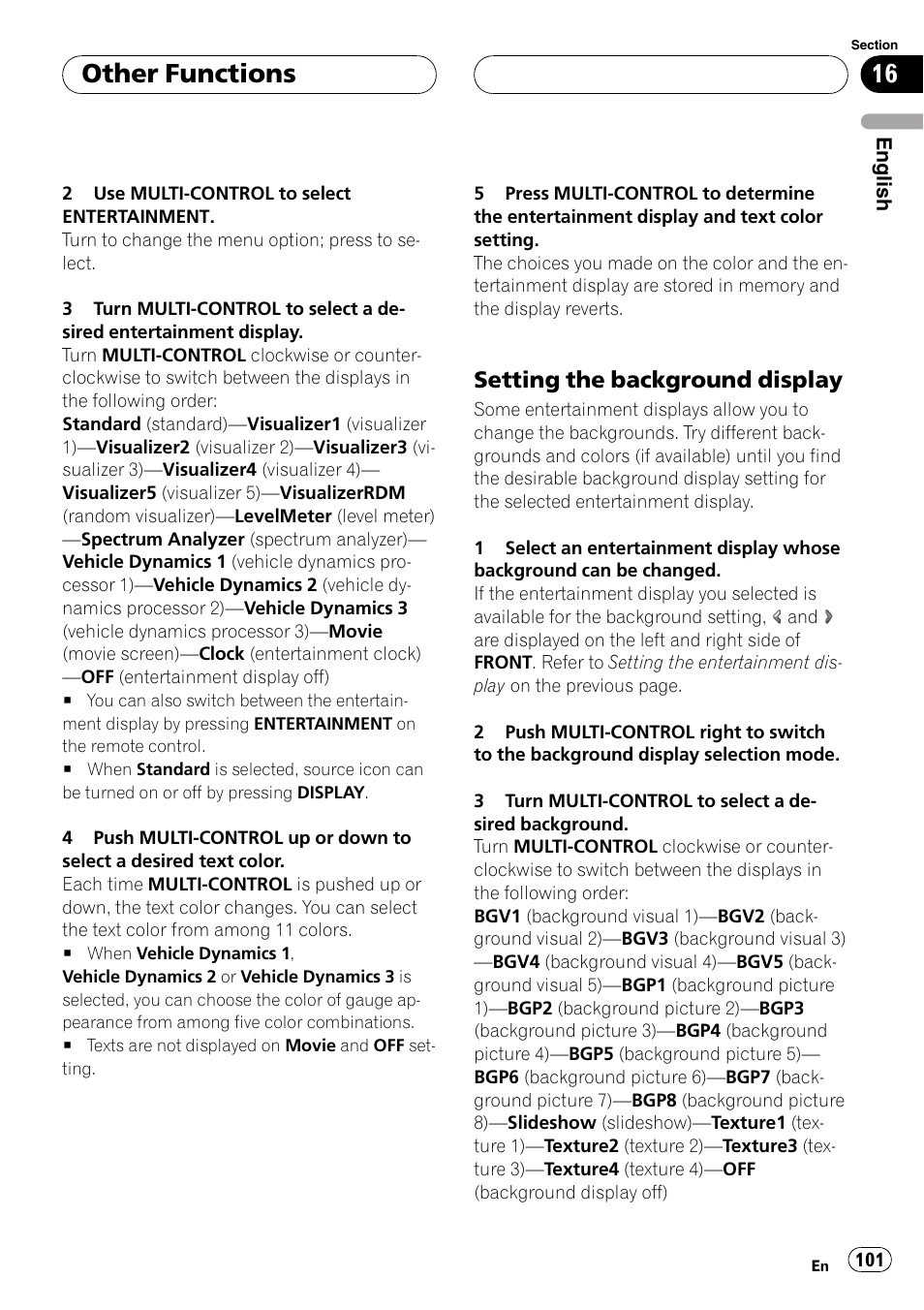 Setting the background display 101, Other functions, Setting the background display | Pioneer DEH-P9800BT User Manual | Page 101 / 233