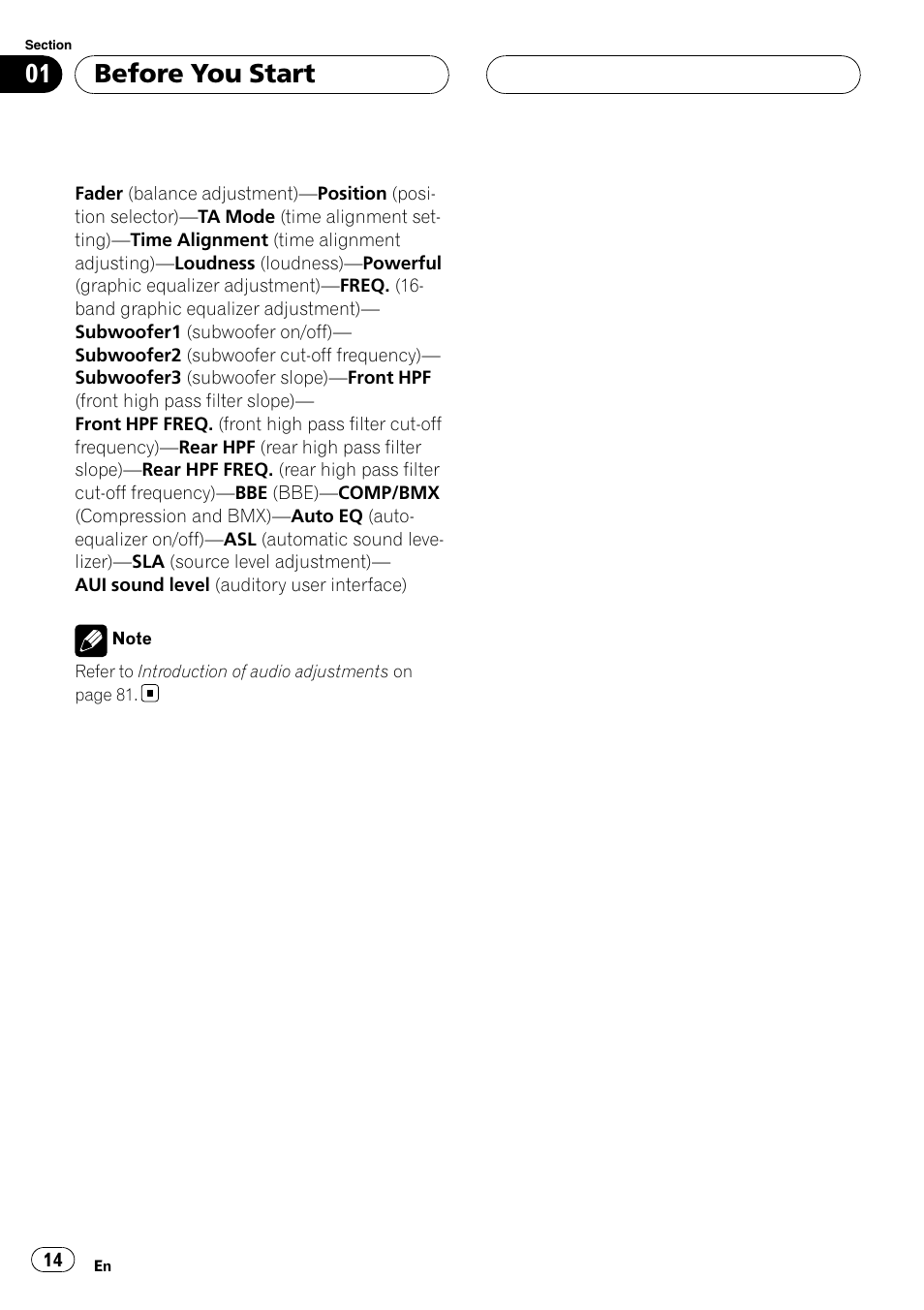 Before you start | Pioneer DEH-P9800BT User Manual | Page 14 / 233