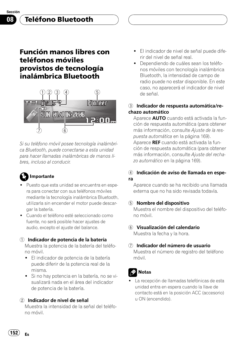 Provistos de tecnología inalámbrica bluetooth, Teléfono bluetooth | Pioneer DEH-P9800BT User Manual | Page 152 / 233