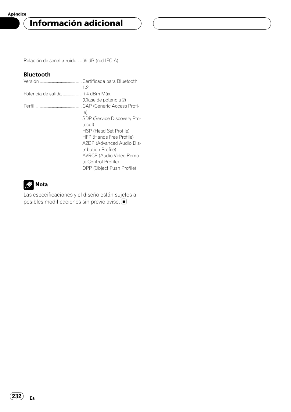 Información adicional | Pioneer DEH-P9800BT User Manual | Page 232 / 233