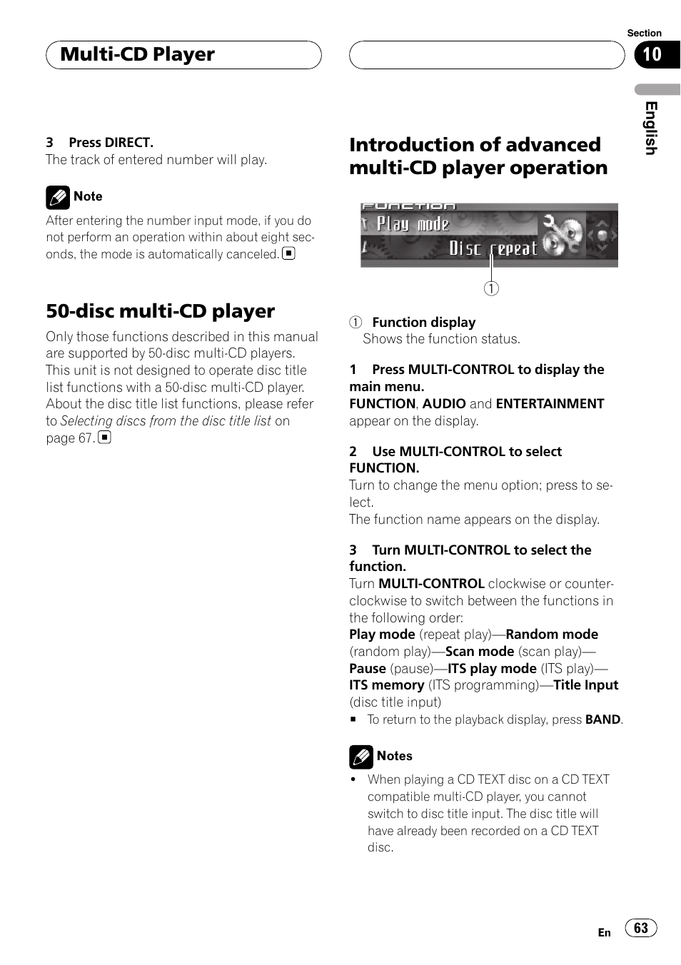 Disc multi-cd player, Introduction of advanced multi-cd player, Operation | Introduction of advanced multi-cd player operation, Multi-cd player | Pioneer DEH-P9800BT User Manual | Page 63 / 233