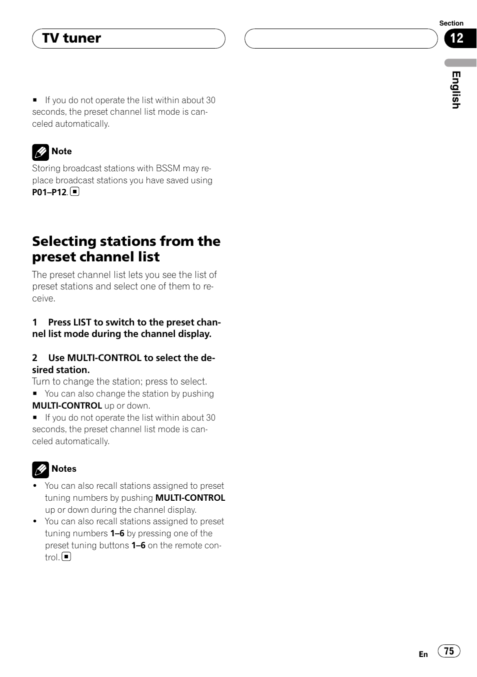 Selecting stations from the preset channel, List, Selecting stations from the preset channel list | Tv tuner | Pioneer DEH-P9800BT User Manual | Page 75 / 233