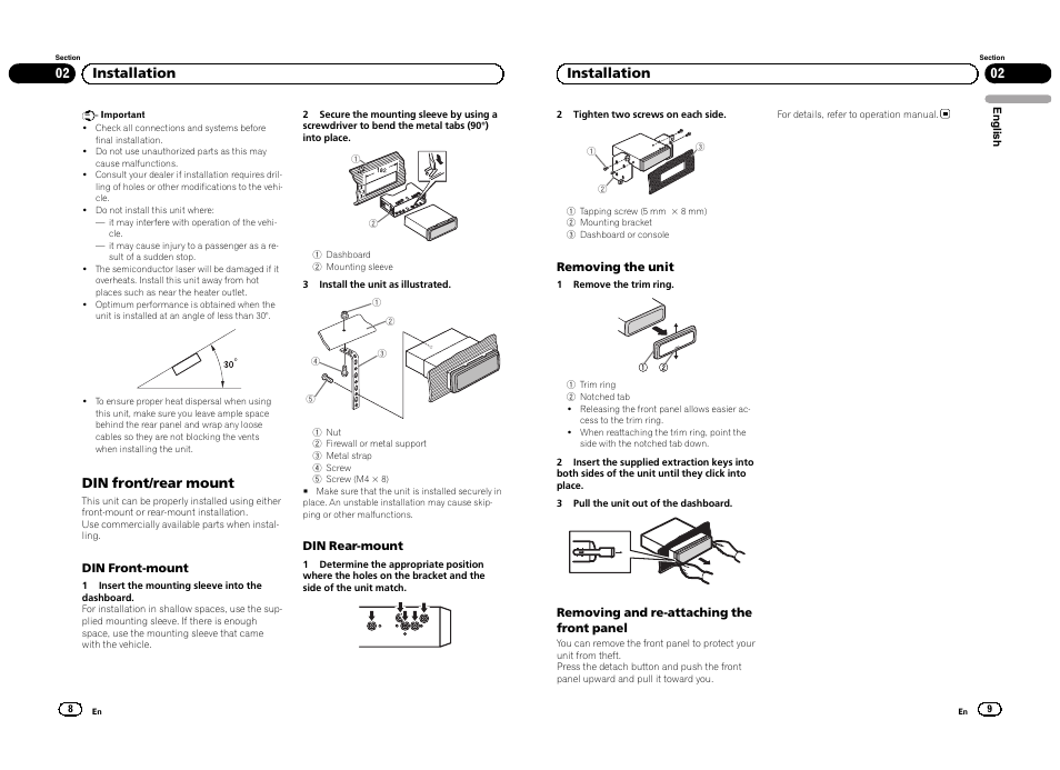 Din front/rear mount, 02 installation | Pioneer DVH-330UB User Manual | Page 5 / 32