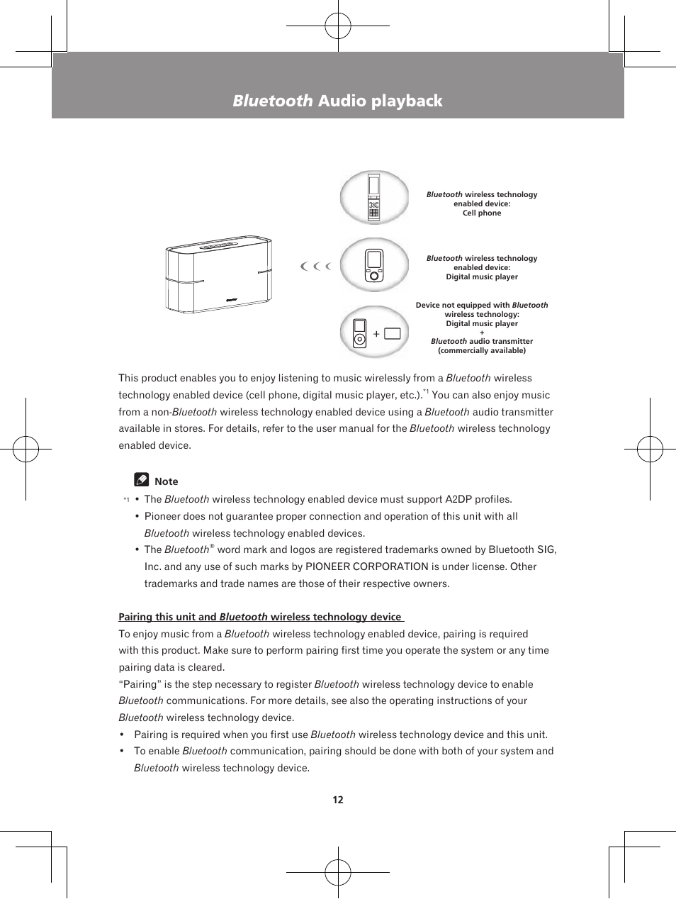 Bluetooth audio playback | Pioneer XW-BTS1-W User Manual | Page 12 / 60