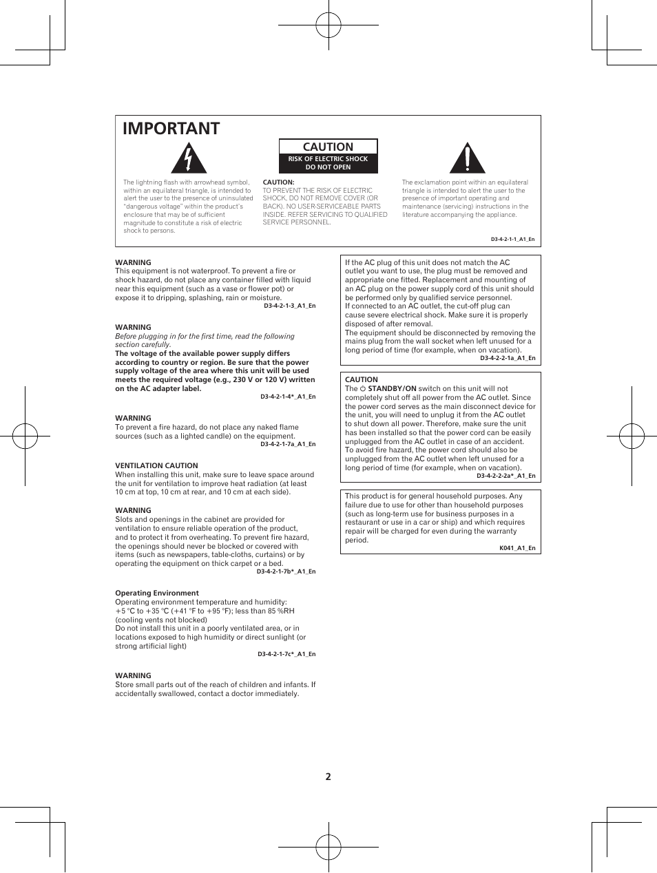 Important, Caution | Pioneer XW-BTS1-W User Manual | Page 2 / 60