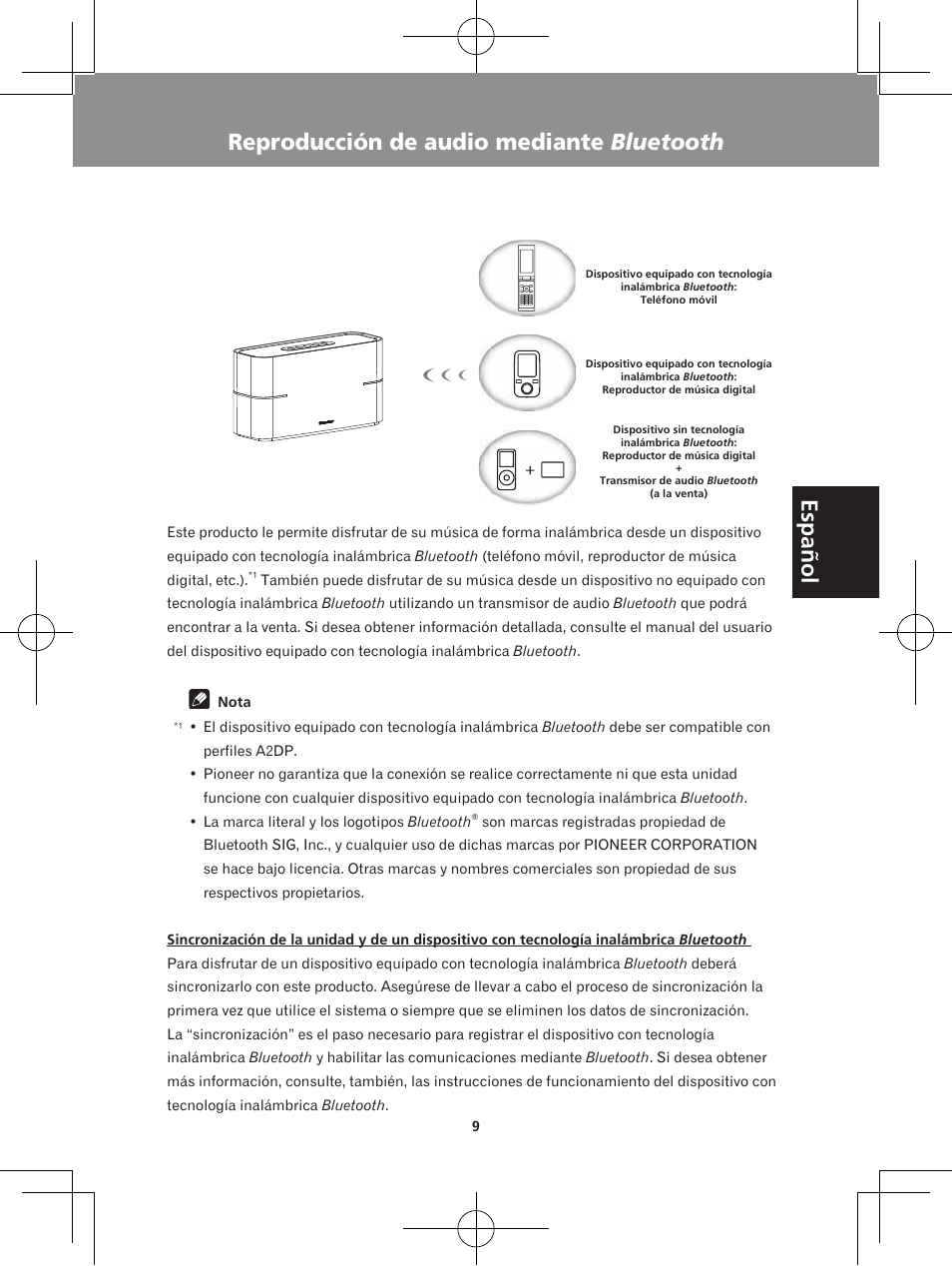 Reproducción de audio mediante bluetooth, Español reproducción de audio mediante bluetooth | Pioneer XW-BTS1-W User Manual | Page 47 / 60