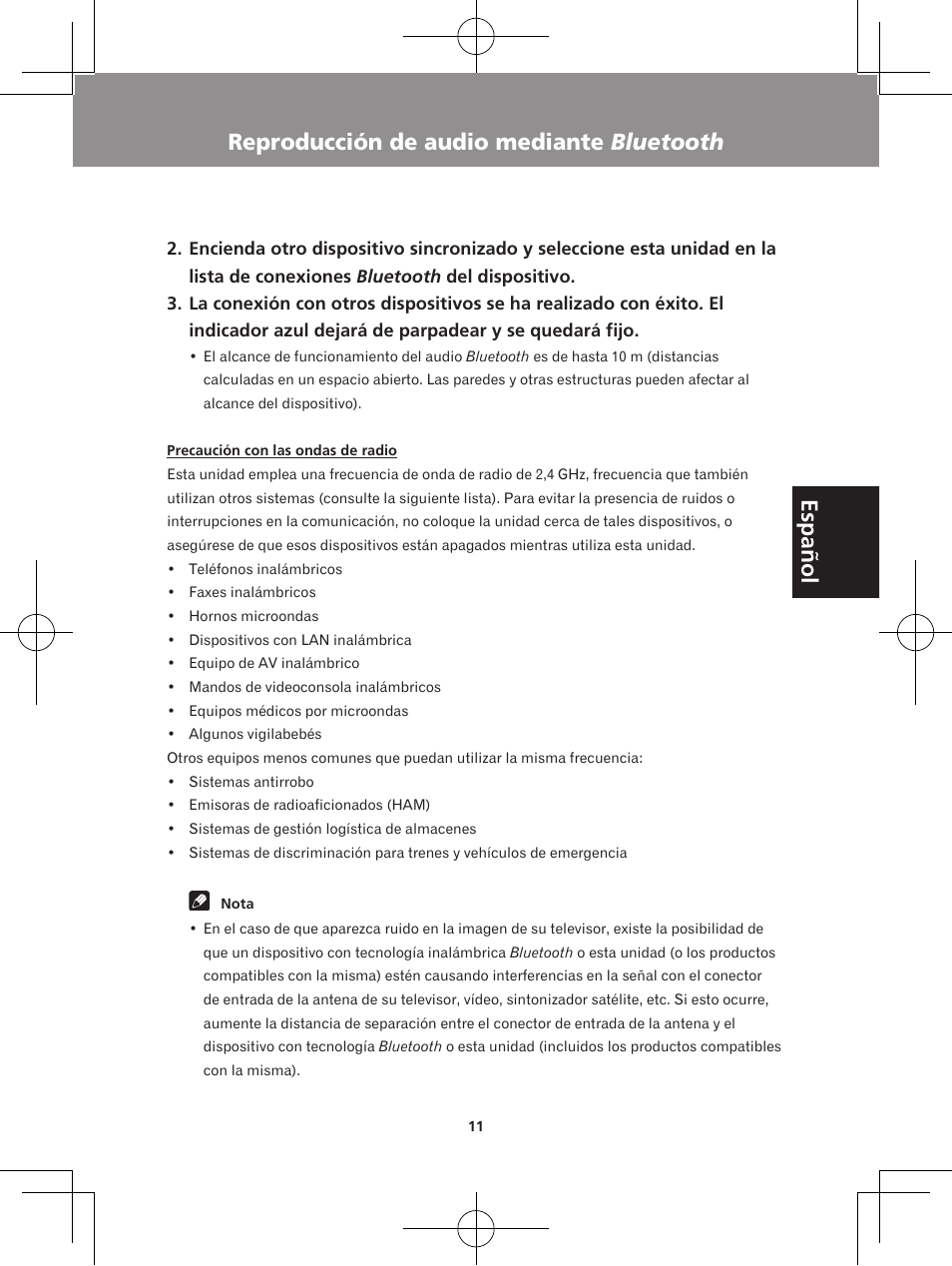 Español reproducción de audio mediante bluetooth | Pioneer XW-BTS1-W User Manual | Page 49 / 60