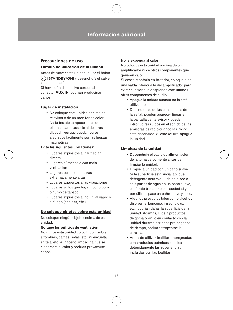 Información adicional, Precauciones de uso | Pioneer XW-BTS1-W User Manual | Page 54 / 60