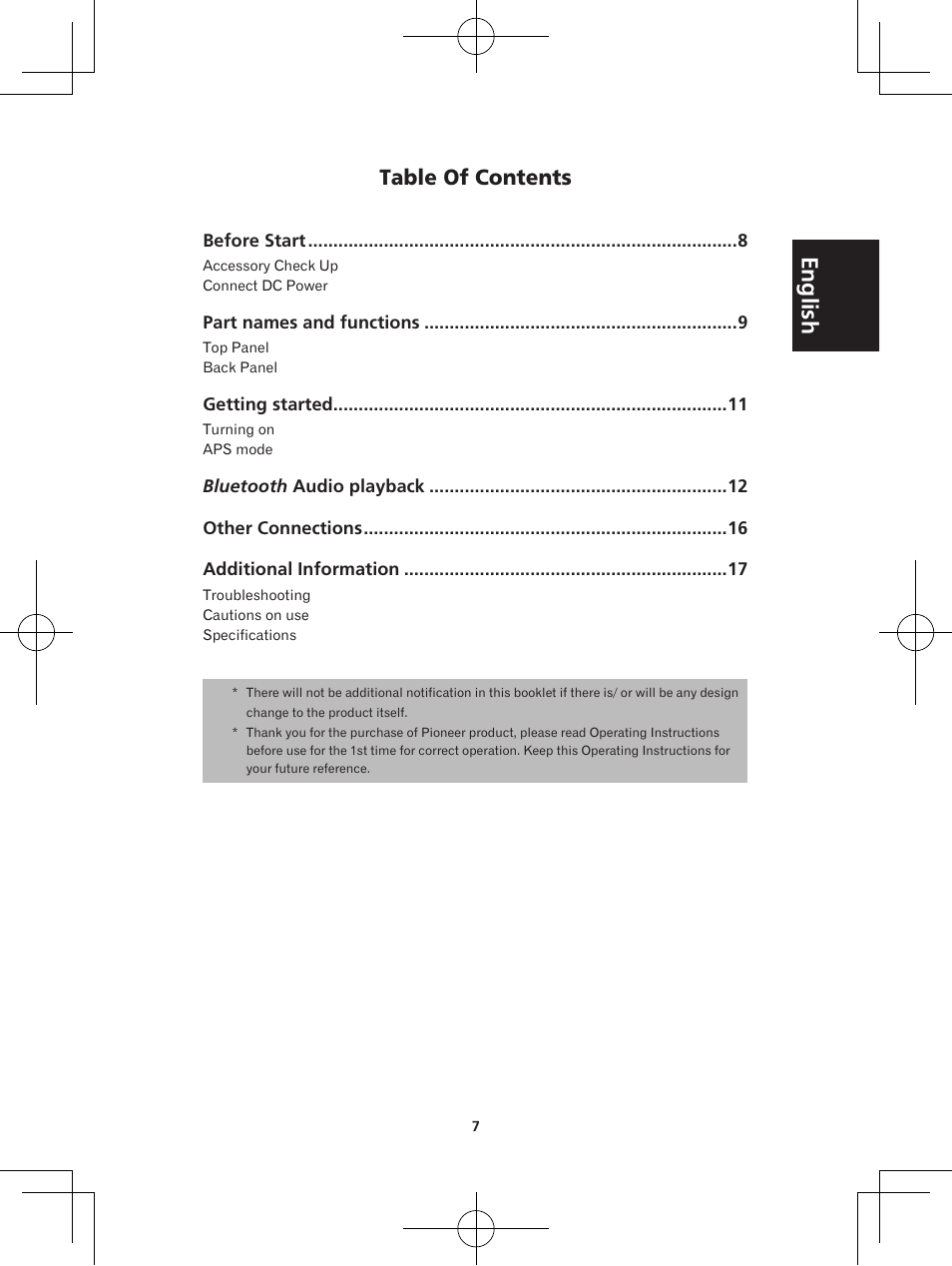 Pioneer XW-BTS1-W User Manual | Page 7 / 60