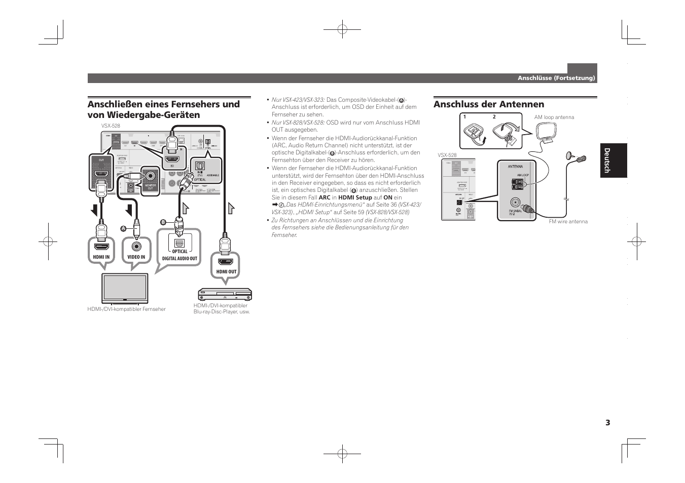 Anschluss der antennen | Pioneer VSX-828-S User Manual | Page 15 / 44