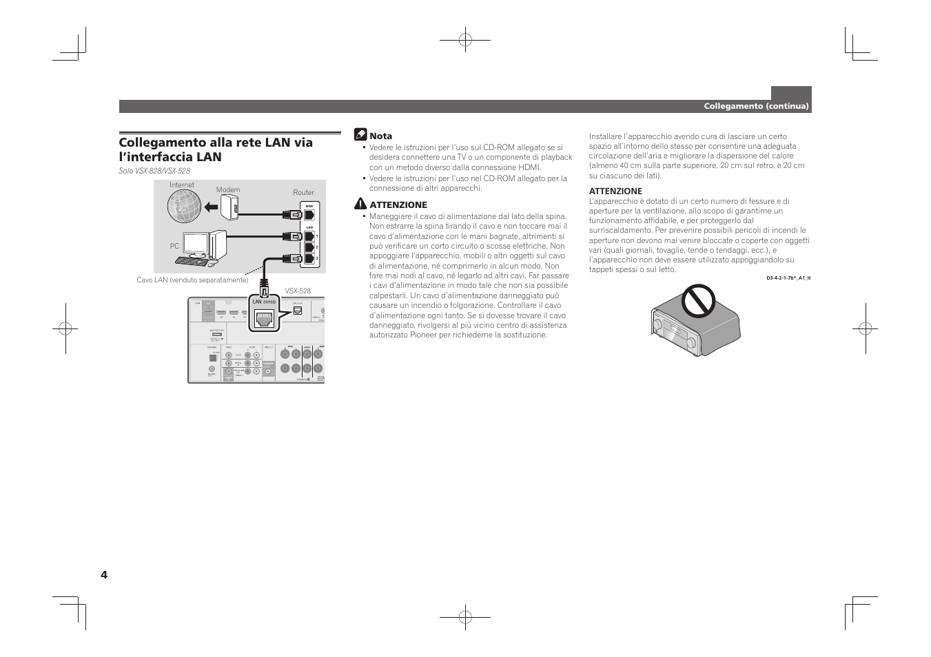 Collegamento alla rete lan via l’interfaccia lan | Pioneer VSX-828-S User Manual | Page 22 / 44