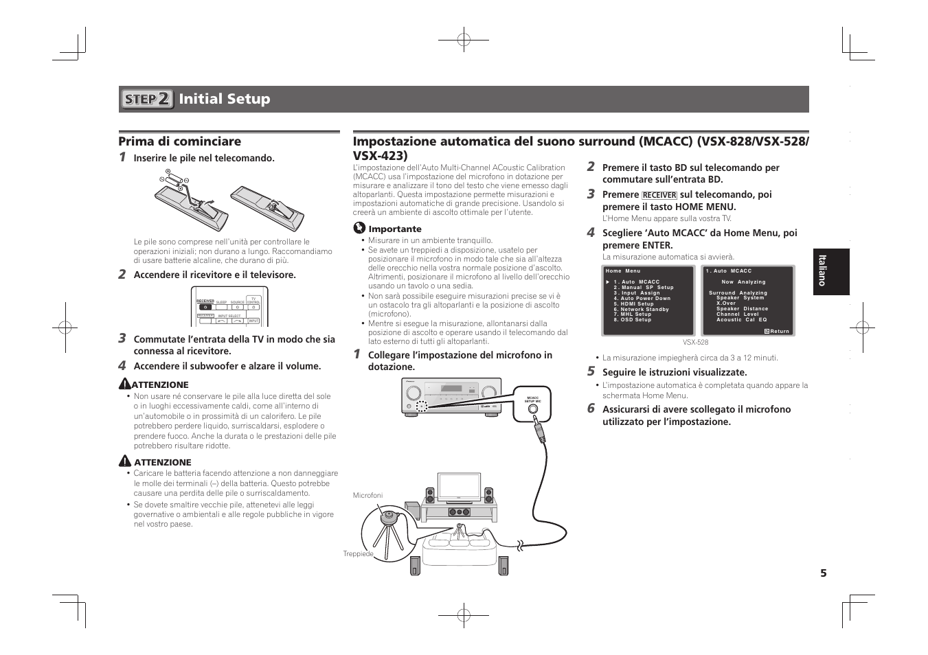 Initial setup, Prima di cominciare | Pioneer VSX-828-S User Manual | Page 23 / 44