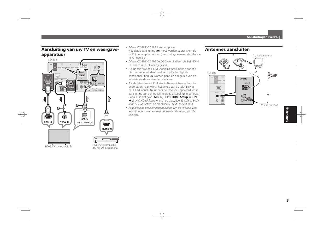 Aansluiting van uw tv en weergave- apparatuur, Antennes aansluiten | Pioneer VSX-828-S User Manual | Page 27 / 44