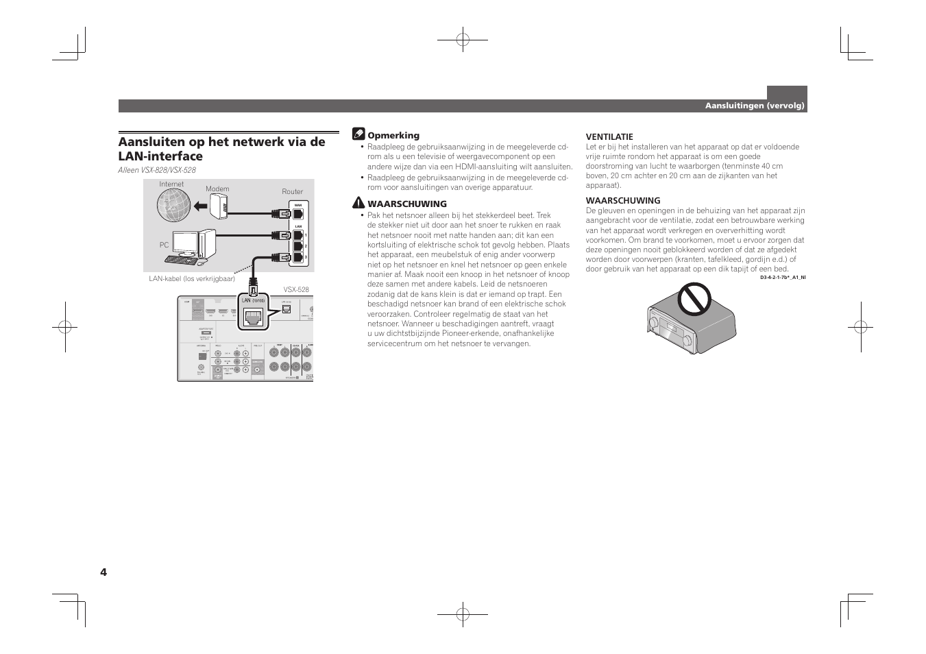 Aansluiten op het netwerk via de lan-interface | Pioneer VSX-828-S User Manual | Page 28 / 44