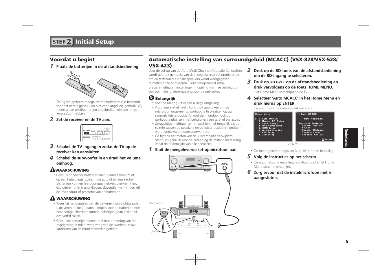 Initial setup, Voordat u begint | Pioneer VSX-828-S User Manual | Page 29 / 44