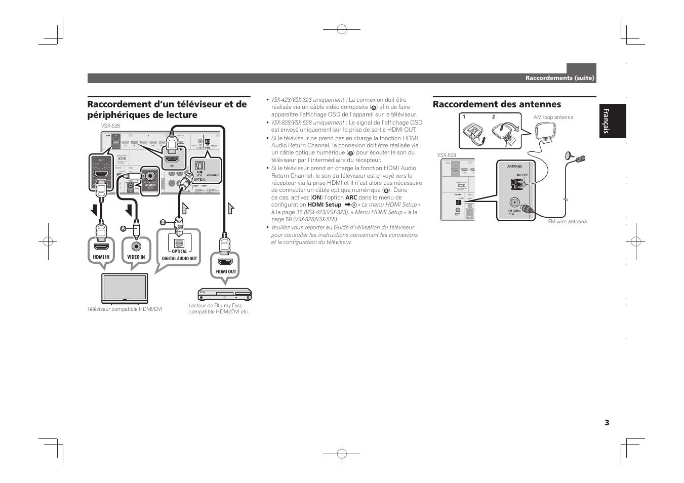 Raccordement des antennes | Pioneer VSX-828-S User Manual | Page 9 / 44