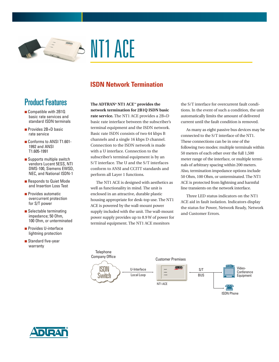 ADTRAN NT1 ACE User Manual | 2 pages