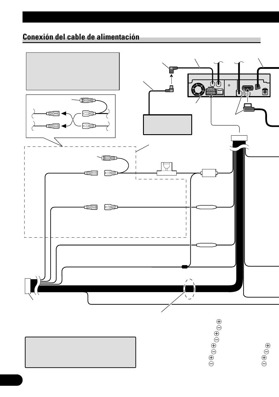 Conexión de las unidades, Conexión del cable de alimentación | Pioneer AVH-P6500DVD User Manual | Page 16 / 76