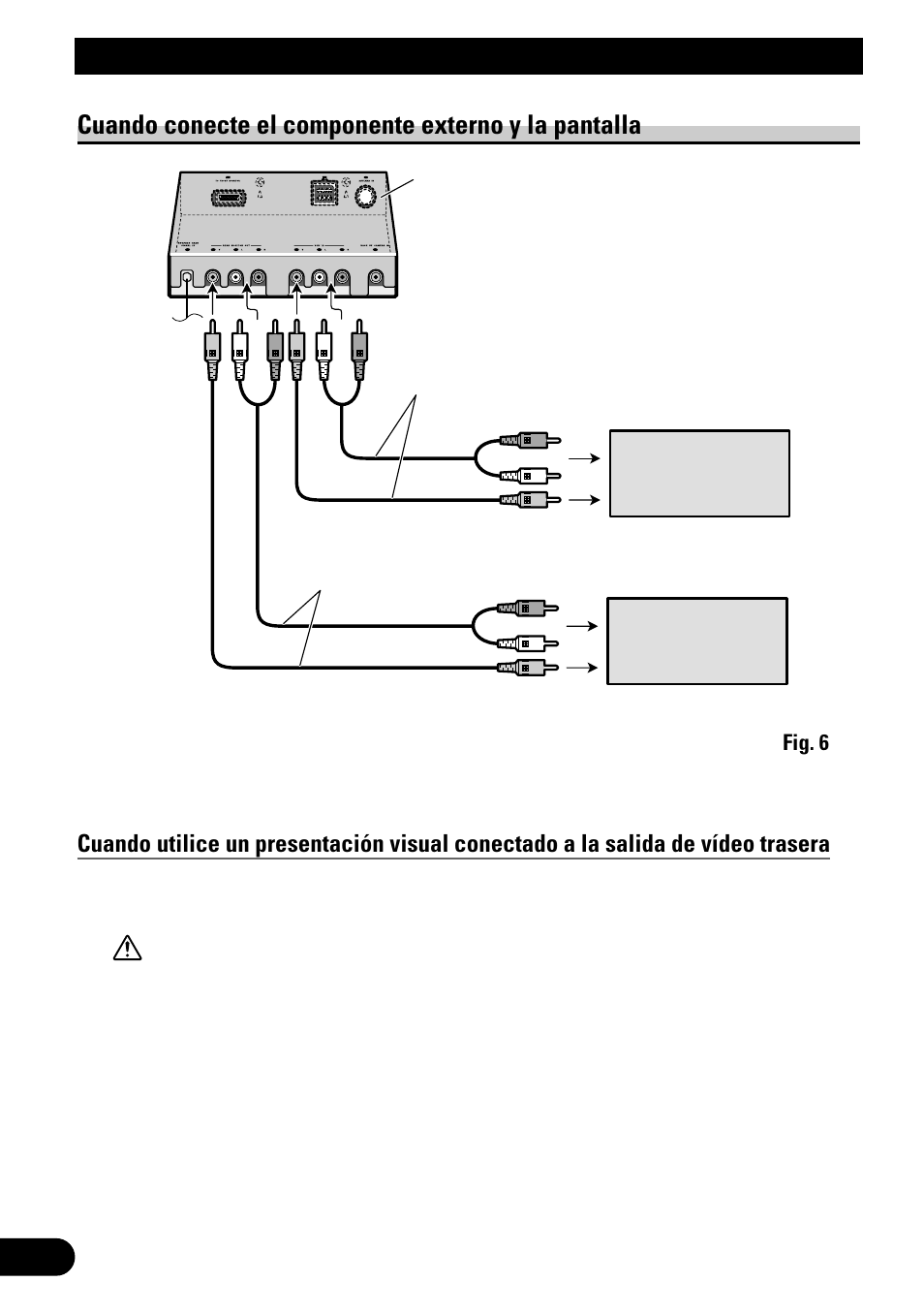 Conexión de las unidades, Cuando conecte el componente externo y la pantalla | Pioneer AVH-P6500DVD User Manual | Page 22 / 76