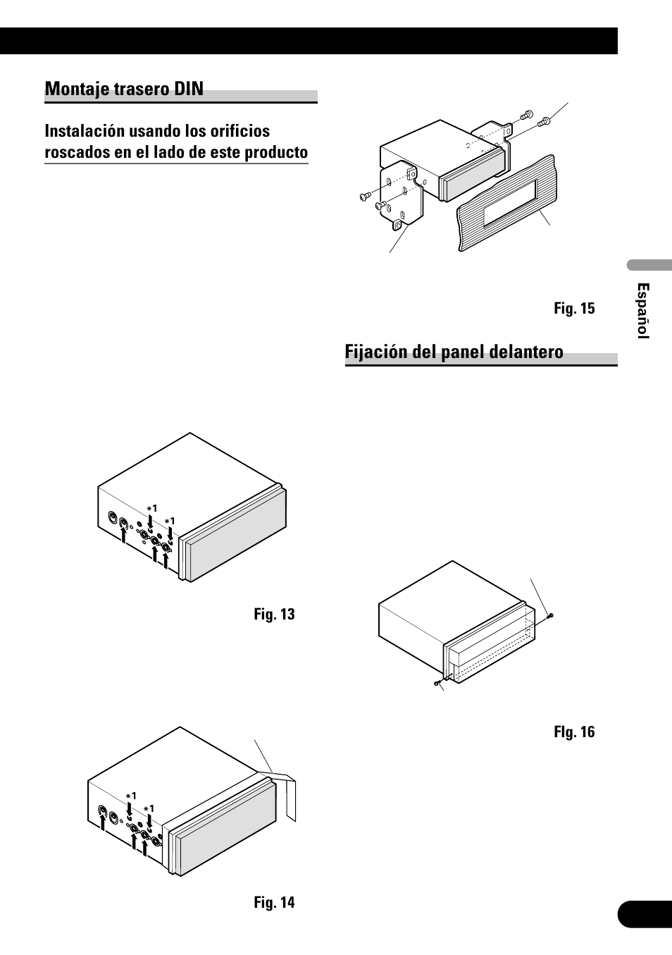 Montaje trasero din, Fijación del panel delantero | Pioneer AVH-P6500DVD User Manual | Page 25 / 76