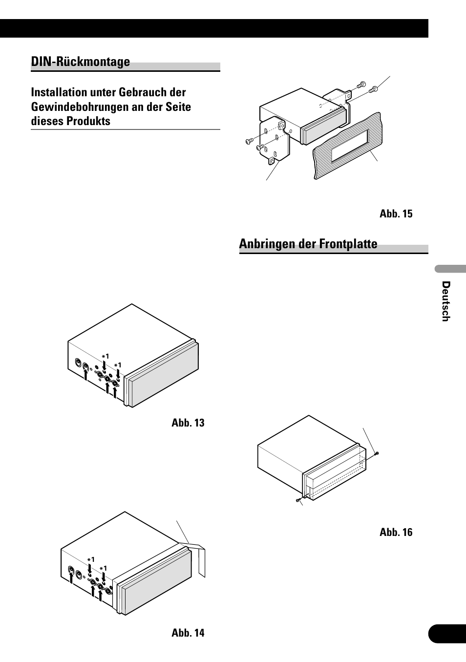 Din-rückmontage, Anbringen der frontplatte | Pioneer AVH-P6500DVD User Manual | Page 37 / 76