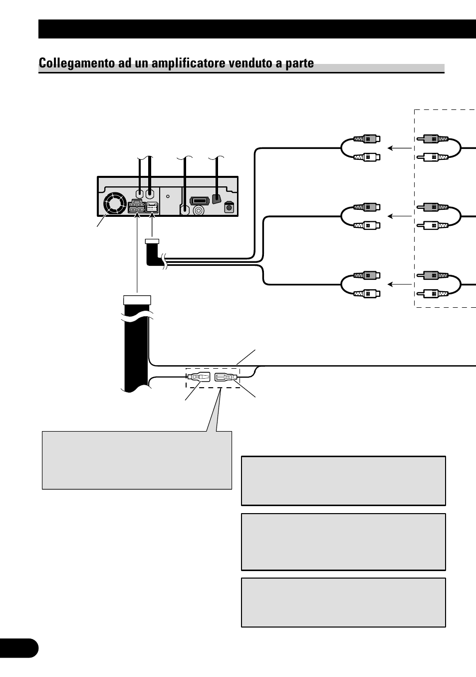 Collegamento delle unità, Collegamento ad un amplificatore venduto a parte | Pioneer AVH-P6500DVD User Manual | Page 54 / 76