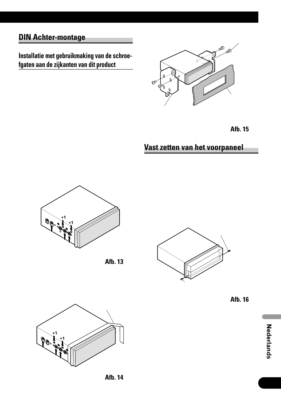 Din achter-montage, Vast zetten van het voorpaneel | Pioneer AVH-P6500DVD User Manual | Page 73 / 76