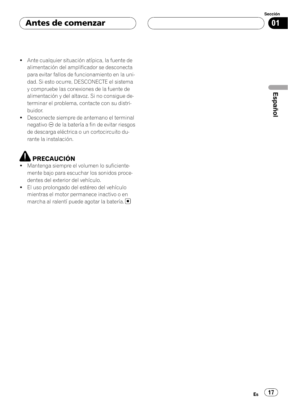 Antes de comenzar | Pioneer GM-6400F User Manual | Page 17 / 104