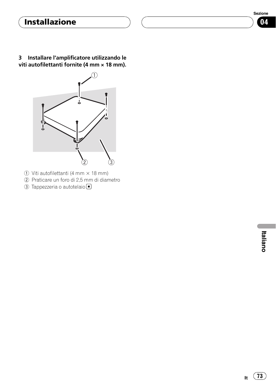 Installazione | Pioneer GM-6400F User Manual | Page 73 / 104