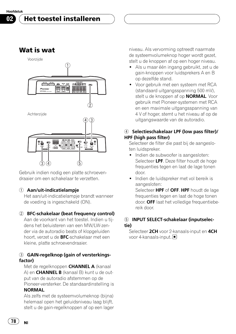 Het toestel installeren wat is wat, Wat is wat, Het toestel installeren | Pioneer GM-6400F User Manual | Page 78 / 104