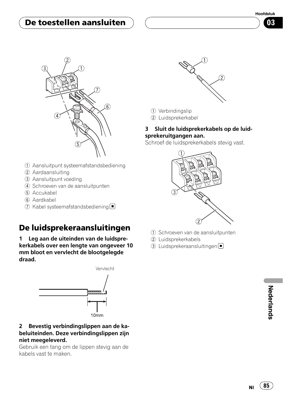 De luidsprekeraansluitingen, De toestellen aansluiten | Pioneer GM-6400F User Manual | Page 85 / 104
