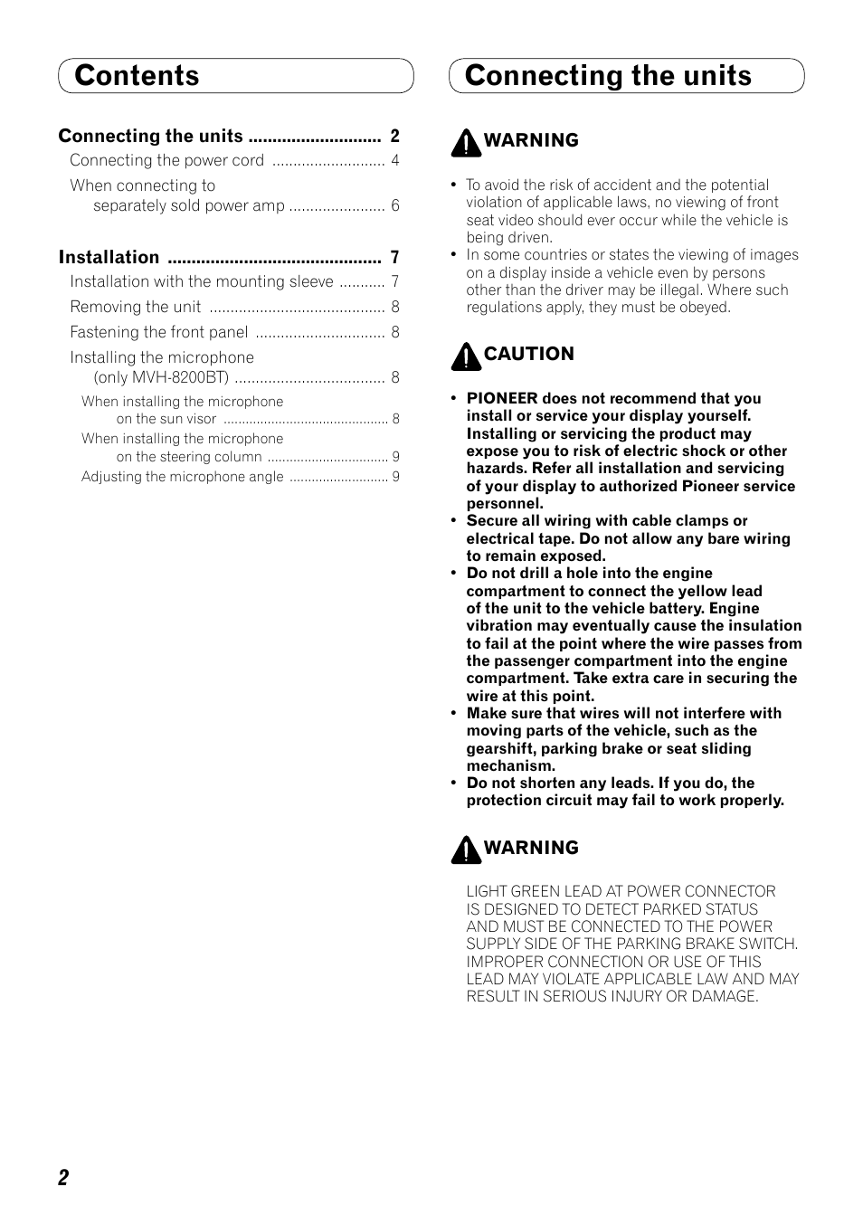 Pioneer MVH-8200BT User Manual | Page 2 / 64