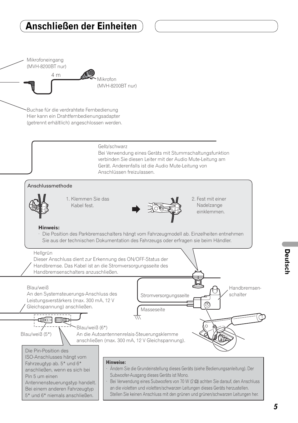 Anschließen der einheiten, Deutsch | Pioneer MVH-8200BT User Manual | Page 37 / 64