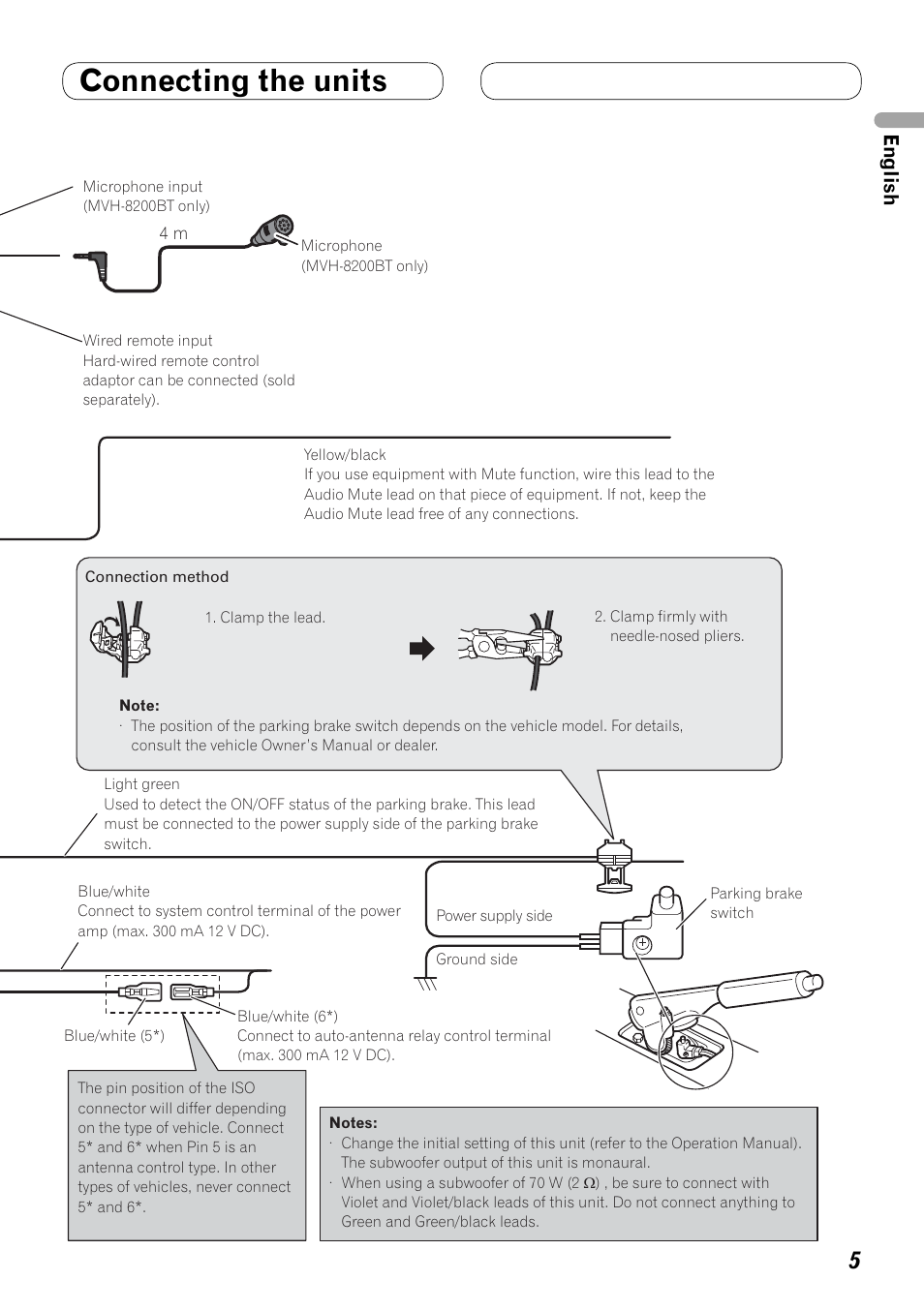 Connecting the units, English | Pioneer MVH-8200BT User Manual | Page 5 / 64