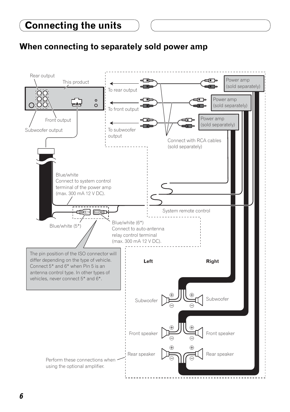When connecting to, Separately sold power amp, Connecting the units | When connecting to separately sold power amp | Pioneer MVH-8200BT User Manual | Page 6 / 64