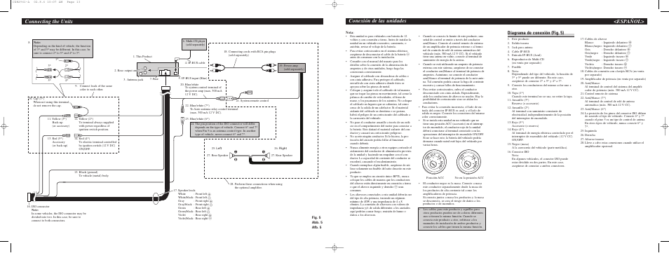 Conexión de las unidades, Español, Connecting the units | Diagrama de conexión (fig. 5) | Pioneer KEH-P2033R User Manual | Page 4 / 6