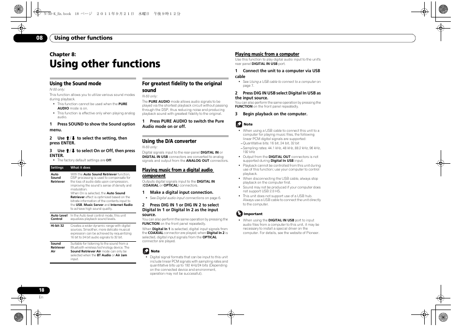 Using other functions | Pioneer N-50-S User Manual | Page 18 / 28