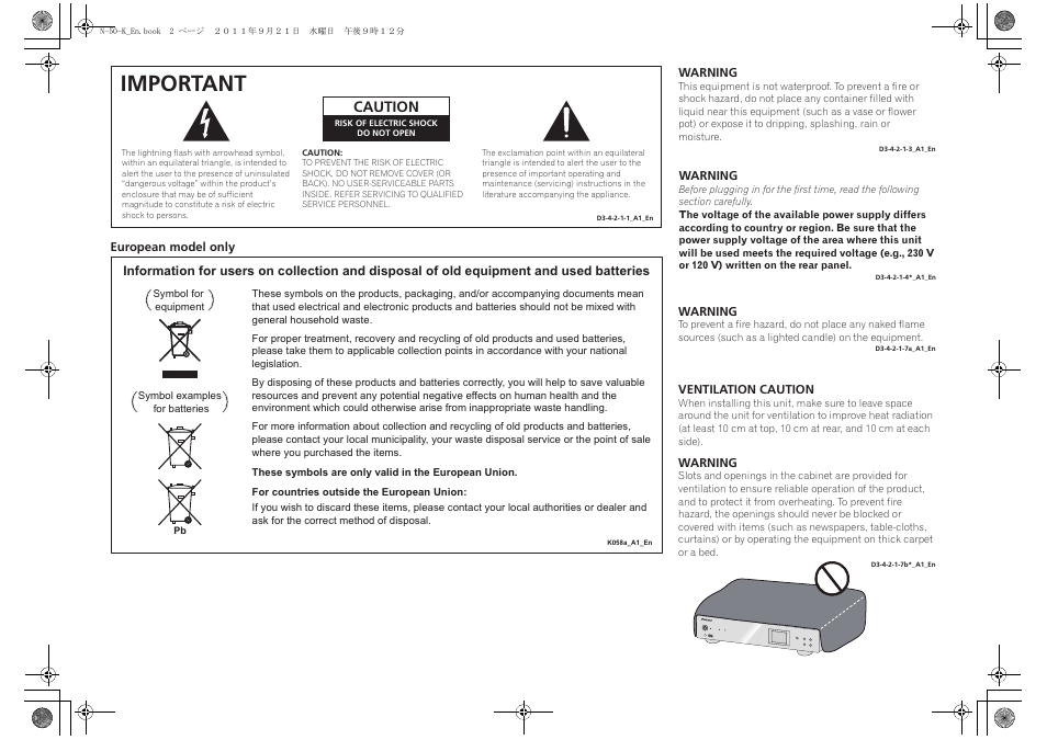 Important, Caution | Pioneer N-50-S User Manual | Page 2 / 28