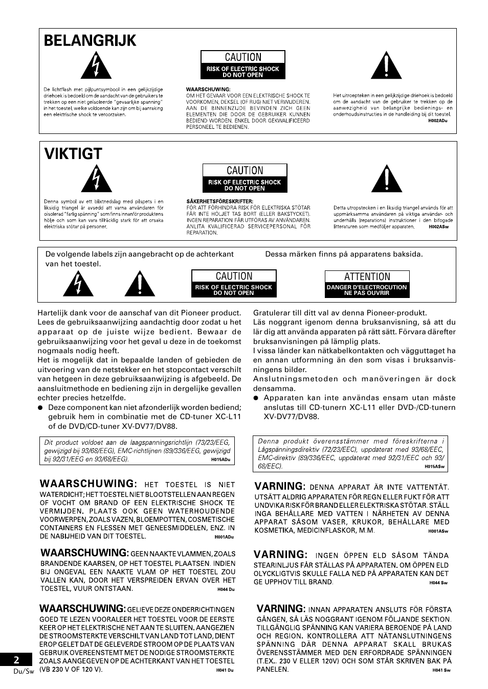 Attention, Caution | Pioneer CT-L11 User Manual | Page 42 / 84