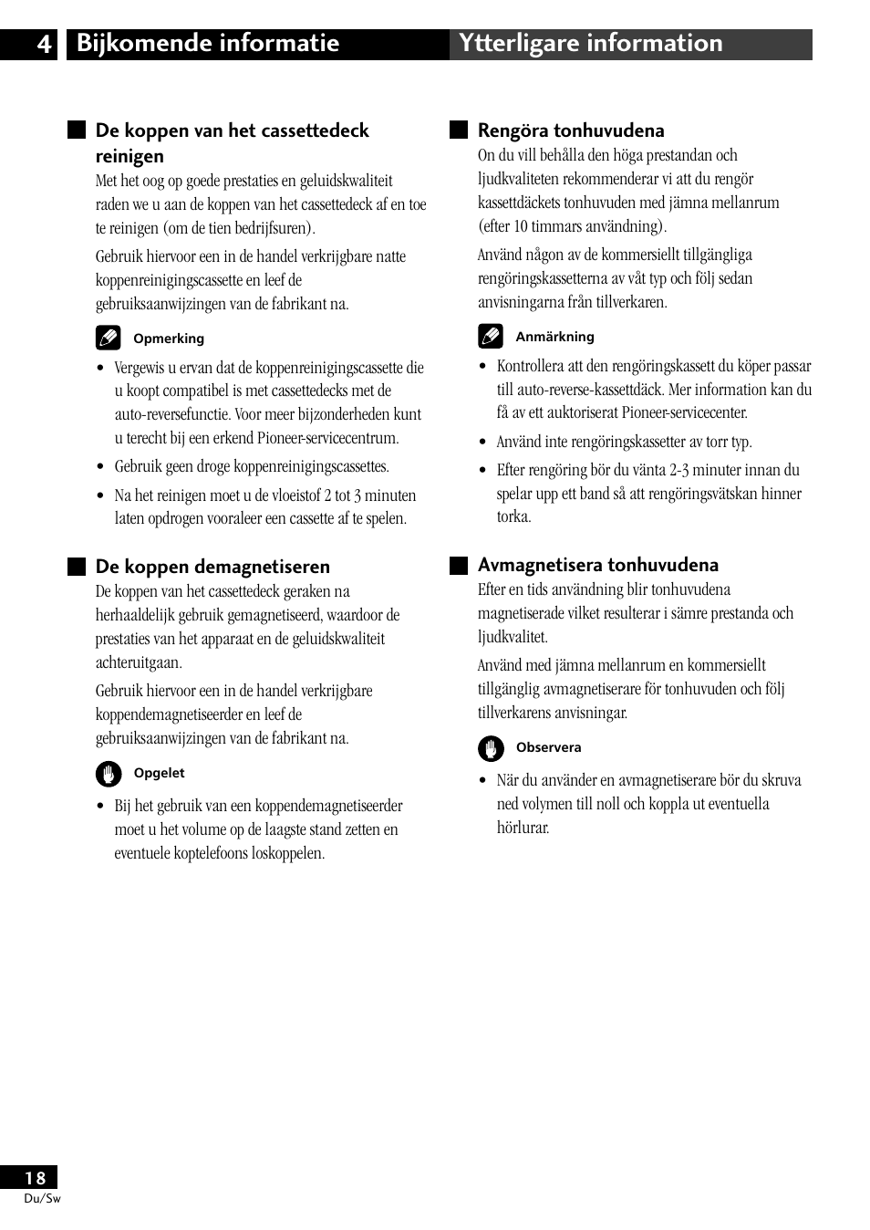 Rengöra tonhuvudena avmagnetisera tonhuvudena, Bijkomende informatie 4 ytterligare information | Pioneer CT-L11 User Manual | Page 58 / 84