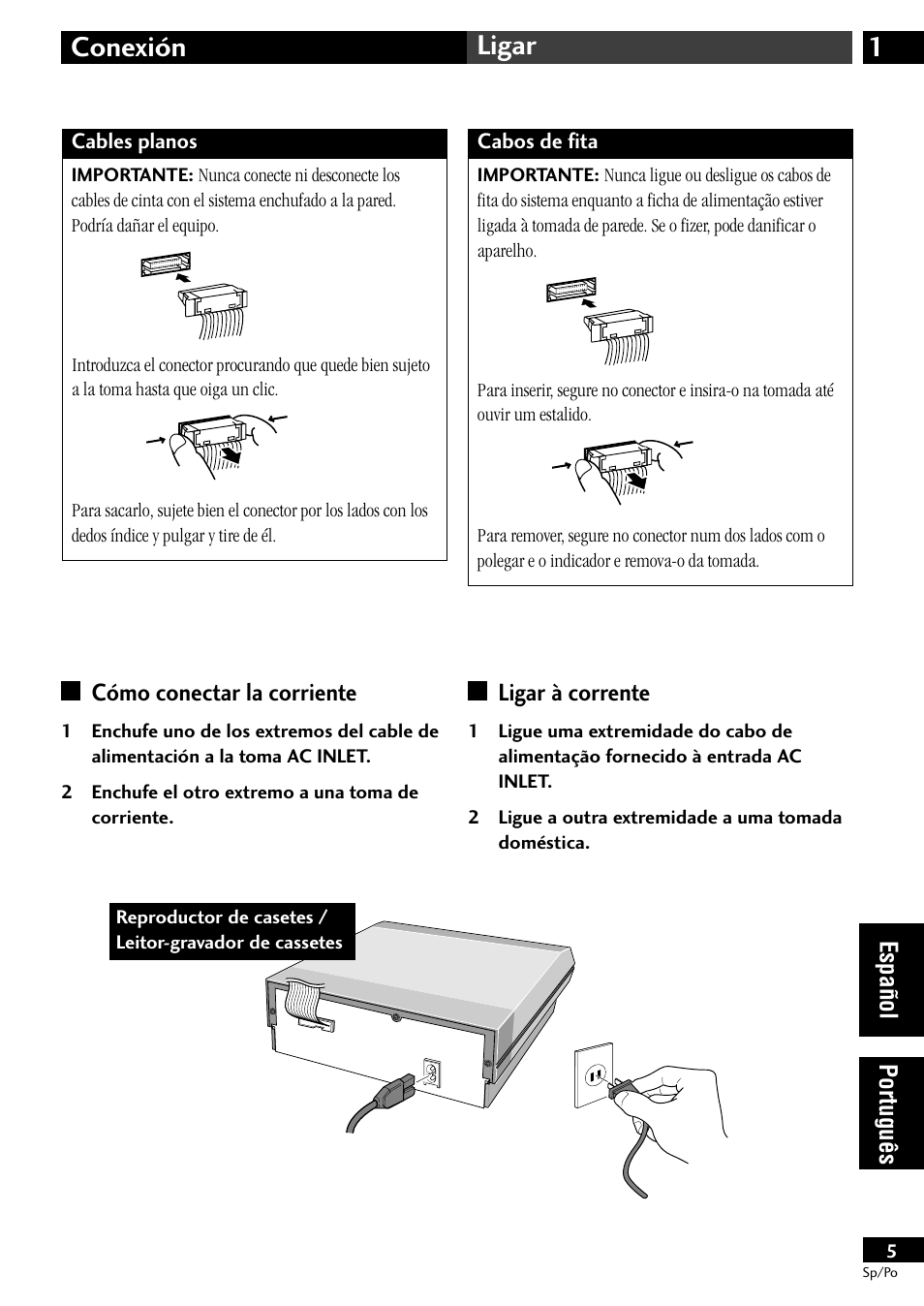 Cómo conectar la corriente, Ligar à corrente, 1conexión ligar | Pioneer CT-L11 User Manual | Page 65 / 84