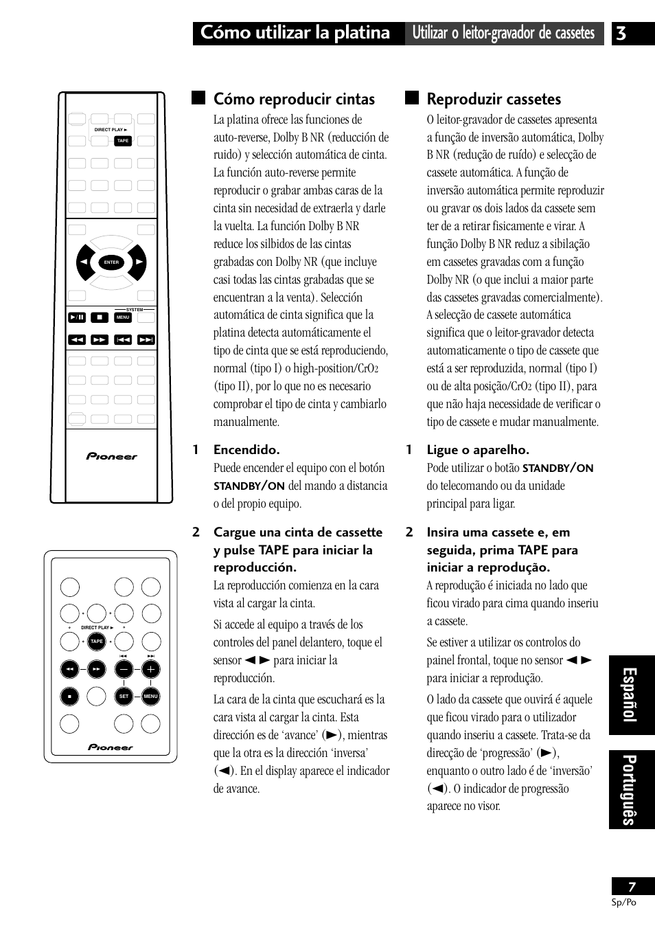 Cómo reproducir cintas, Reproduzir cassetes, Español português | Pioneer CT-L11 User Manual | Page 67 / 84