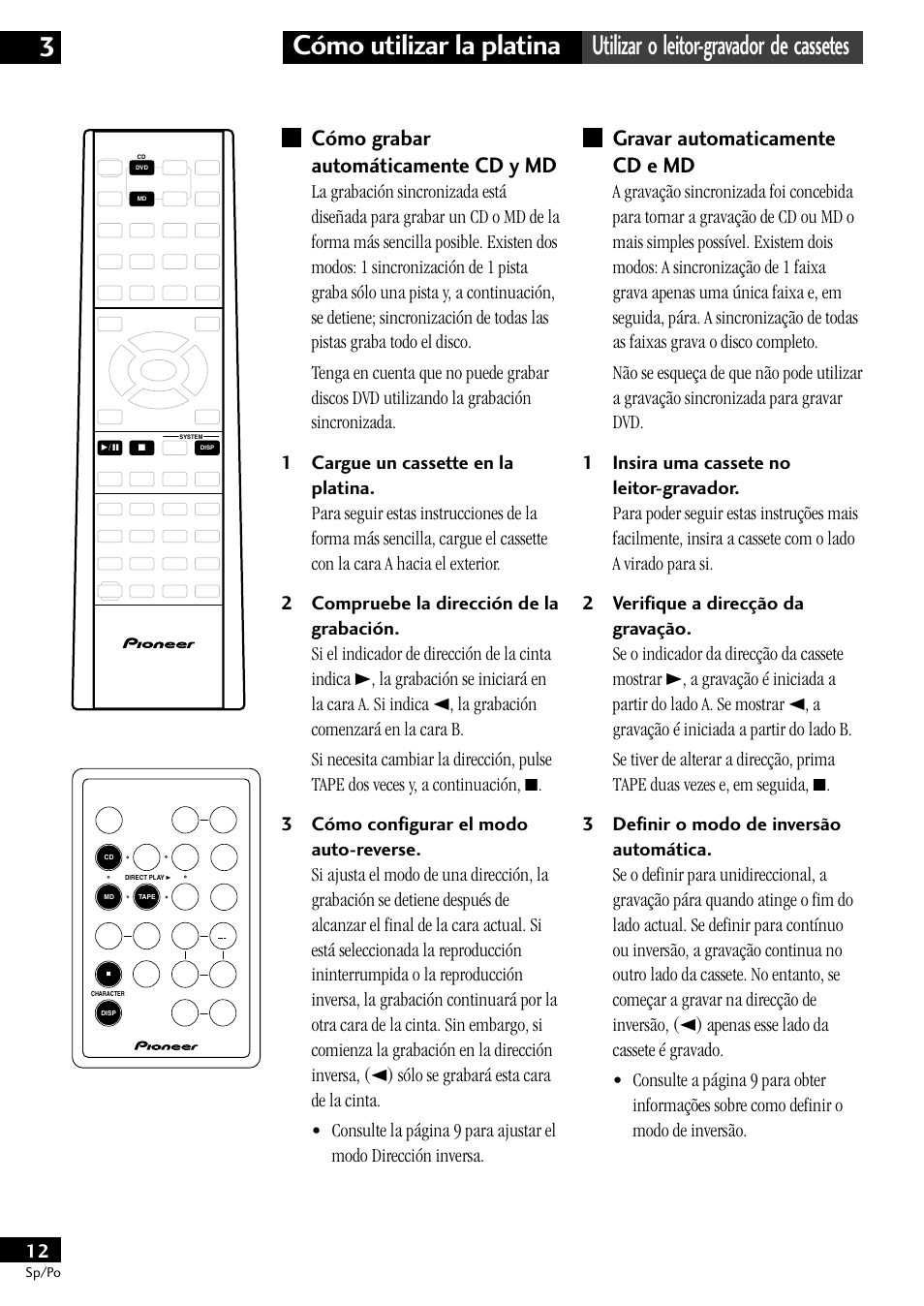 Cómo grabar automáticamente cd y md, Gravar automaticamente cd e md | Pioneer CT-L11 User Manual | Page 72 / 84