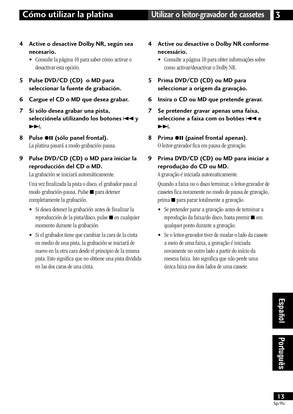 Espa ñ ol portugu ê s | Pioneer CT-L11 User Manual | Page 73 / 84