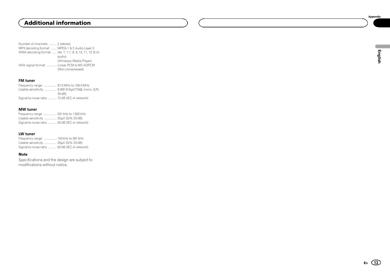 Additional information | Pioneer DEH-150MPG User Manual | Page 13 / 96