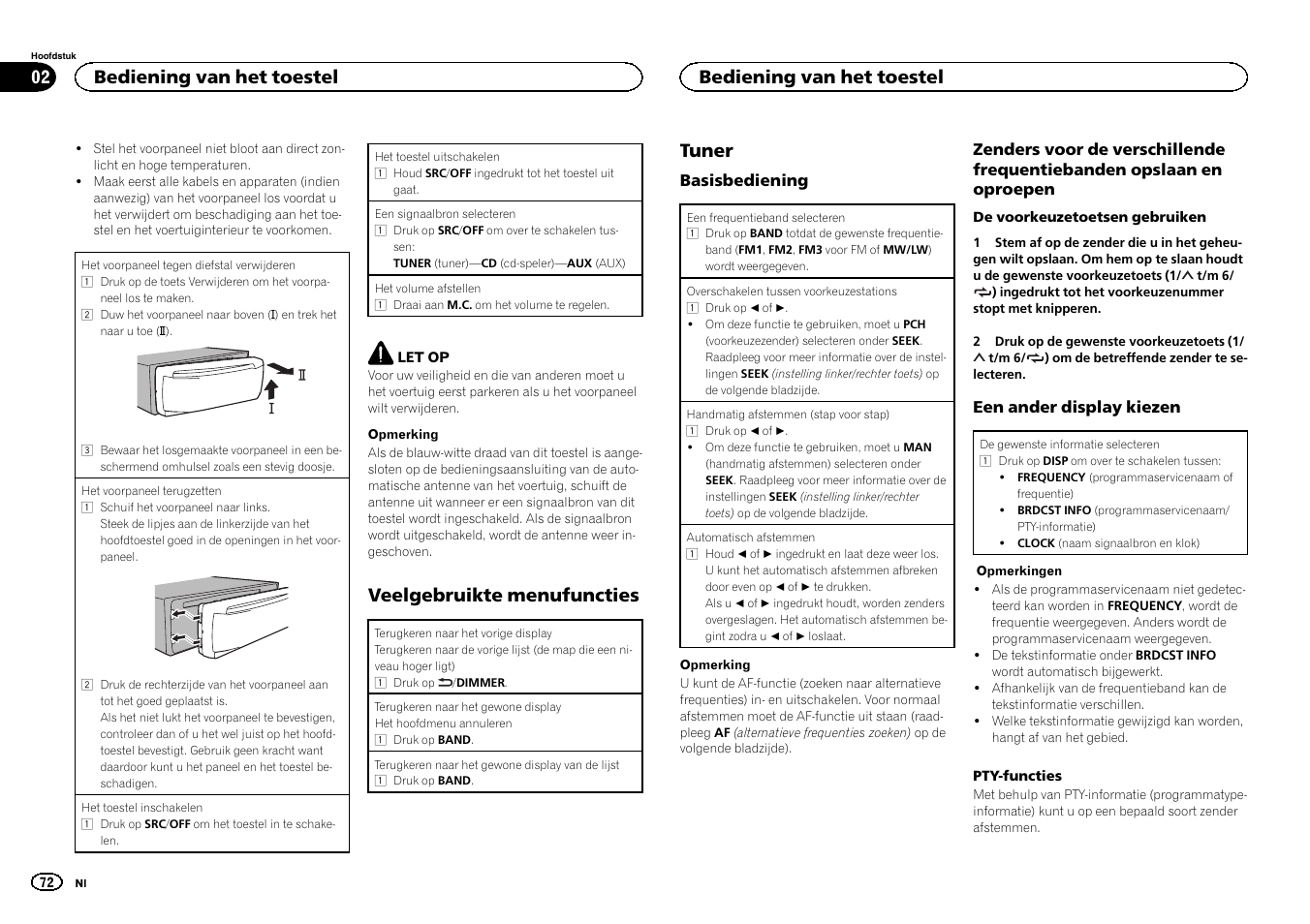 Veelgebruikte menufuncties, Tuner, Bediening van het toestel | Pioneer DEH-150MPG User Manual | Page 72 / 96