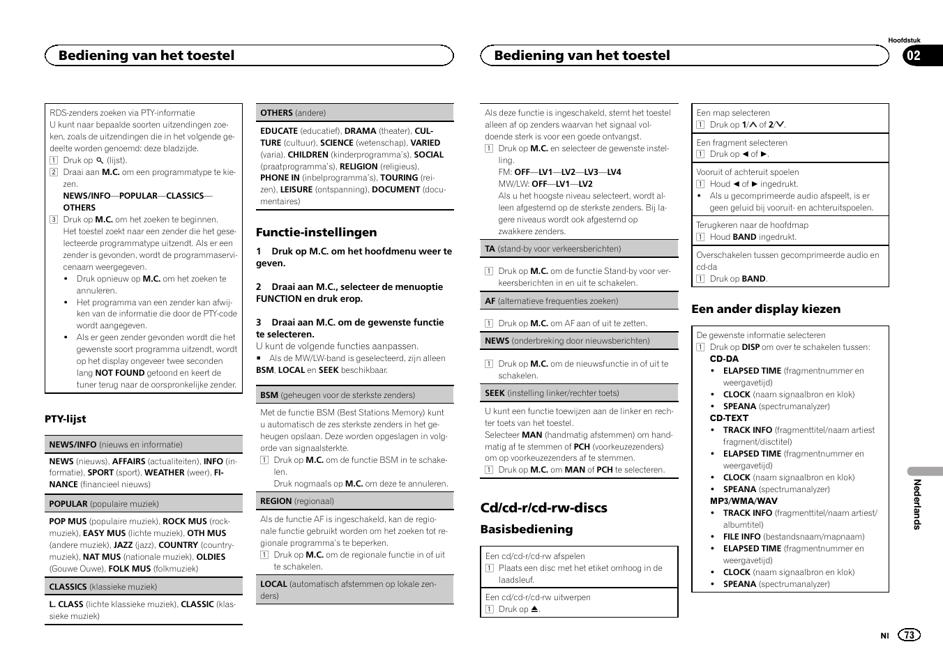 Seek (instelling linker/rechter toets) op, De volgende bladzijde, Seek (instelling linker/rechter | Toets) op de volgende bladzijde, Af (alternatieve frequenties zoeken) op de, Volgende bladzijde), Cd/cd-r/cd-rw-discs, Bediening van het toestel | Pioneer DEH-150MPG User Manual | Page 73 / 96