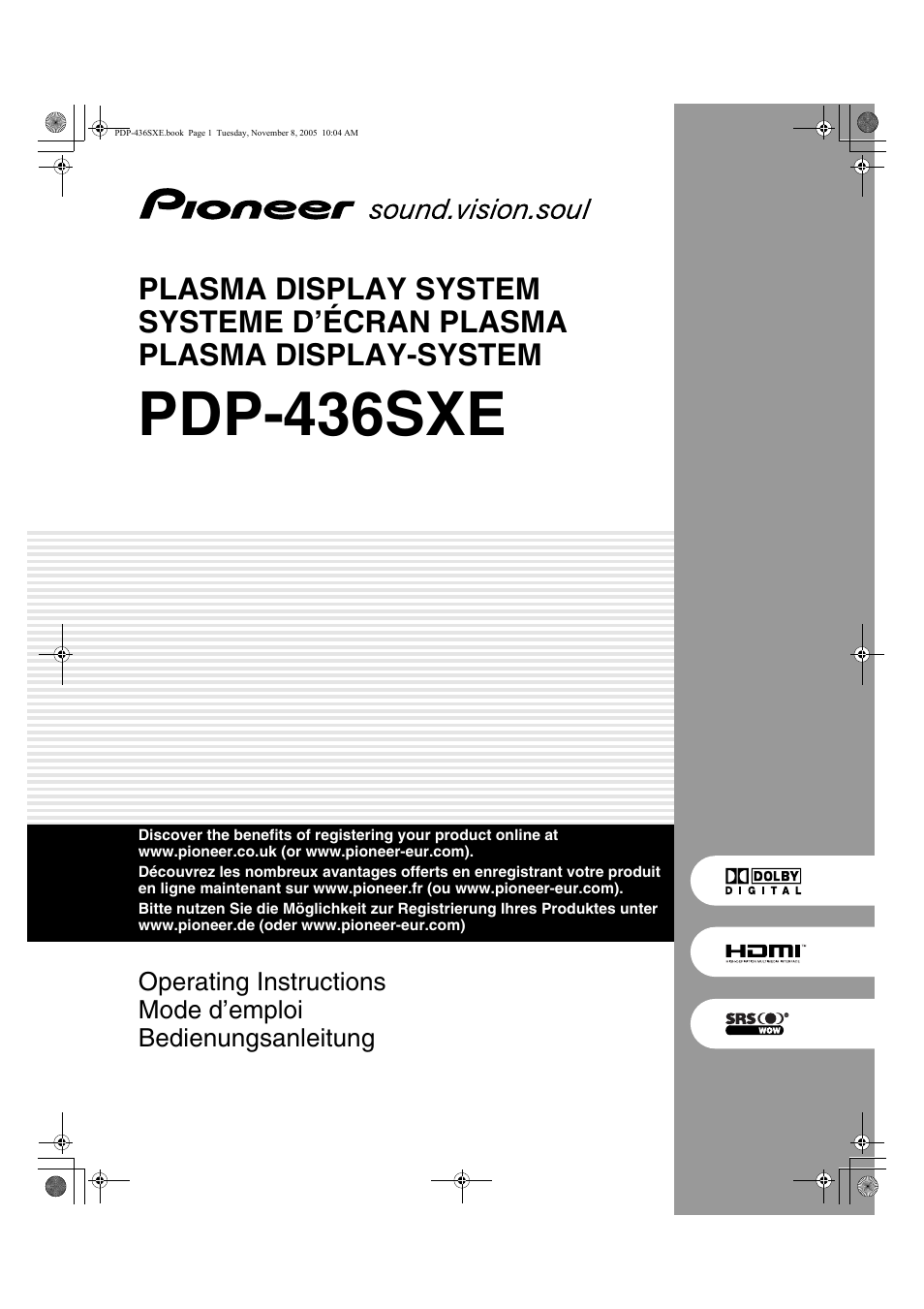 Pioneer PDP-436SXE User Manual | 176 pages